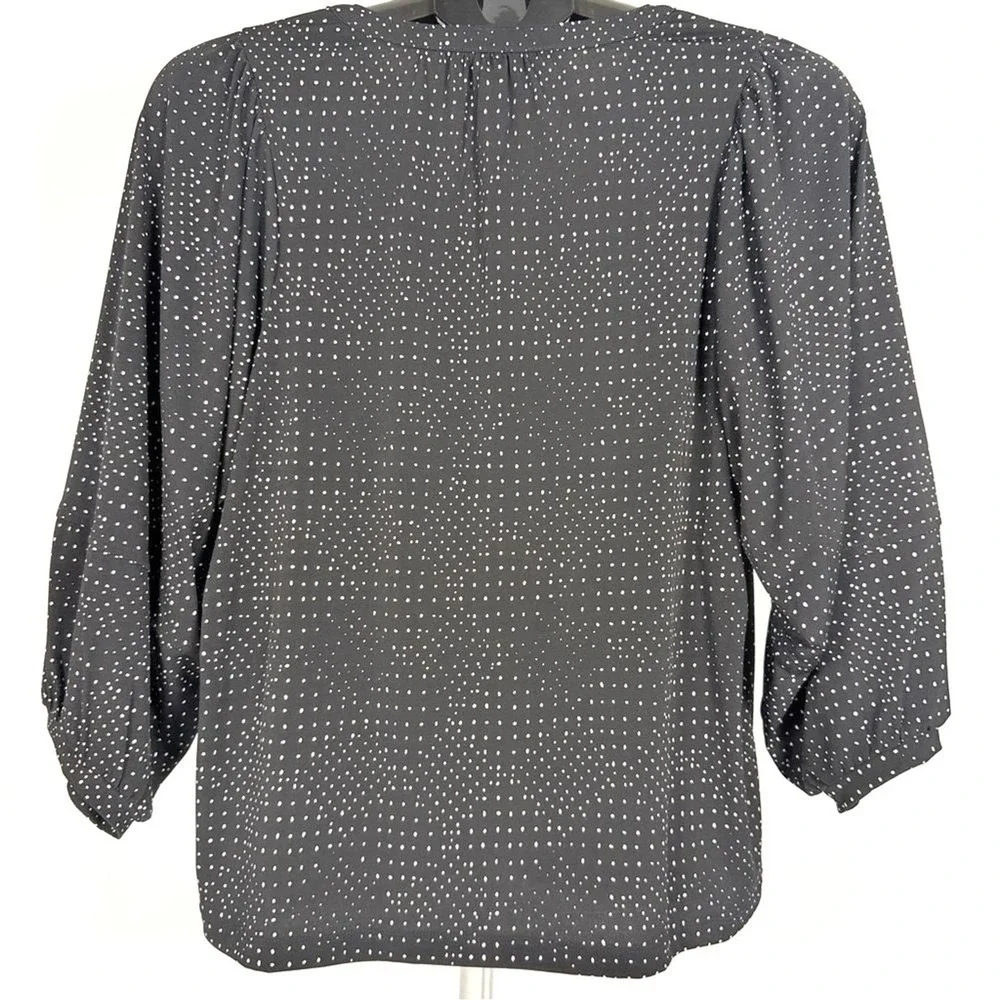 Banana Republic Blouse Women‎ Medium Black Polka Dot V-Neck Puff Sleeve